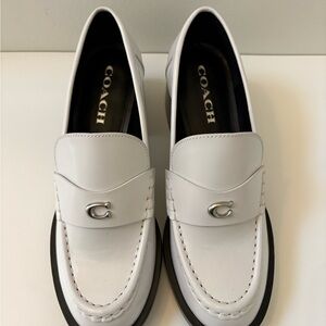 Coach White Leather Loafers with Silver Detail SZ 8